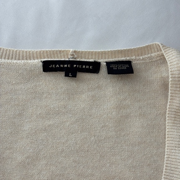 JEANNE PIERRE Women's Large Cream Sweater 100% Cotton Scoop Neck Classic Work - Picture 5 of 9
